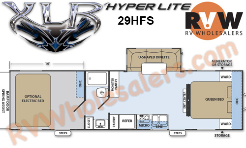 Click here to see the New 2015 XLR Hyper Lite 29HFS Toy Hauler Travel Trailer by Forest River at RVNation.us