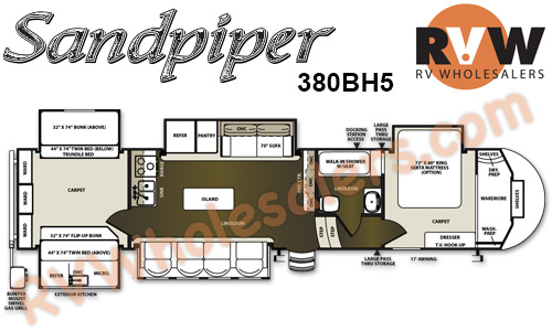 Click here to see the New 2015 Sandpiper 380BH5 Fifth Wheel by Forest River at RVNation.us