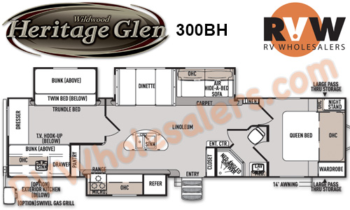 Click here to see the New 2015 Heritage Glen 300BH Travel Trailer by Forest River at RVNation.us