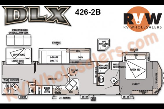 Click here to see the New 2015 Wildwood DLX 426-2B Park Trailer by Forest River at RVNation.us