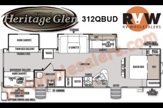 Click here to see the New 2015 Heritage Glen 312QBUD Travel Trailer by Forest River at RVNation.us