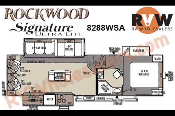 Click here to see the New 2015 Rockwood Signature Ultra Lite 8288WSA Fifth Wheel by Forest River at RVNation.us