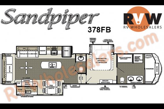 Click here to see the New 2015 Sandpiper 378FB Fifth Wheel by Forest River at RVNation.us