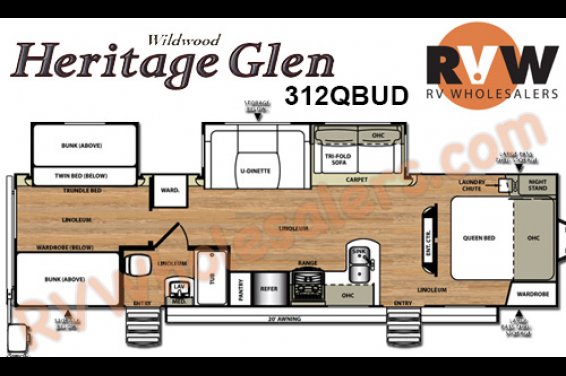Click here to see the New 2015 Heritage Glen 312QBUD Travel Trailer by Forest River at RVNation.us
