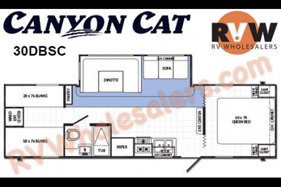 Click here to see the New 2016 Canyon Cat 30DBSC Travel Trailer by Palomino at RVNation.us