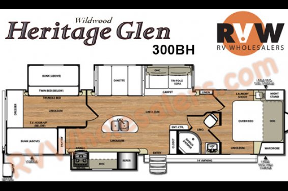 Click here to see the New 2016 Heritage Glen 300BH Travel Trailer by Forest River at RVNation.us