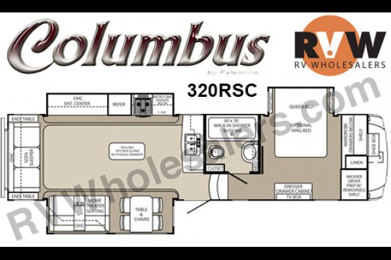 Click here to see the New 2016 Columbus Compass Series 320RSC Fifth Wheel by Palomino at RVNation.us