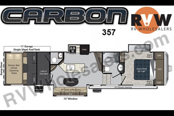 Click here to see the New 2016 Carbon 357 Toy Hauler Fifth Wheel by Keystone RV at RVNation.us