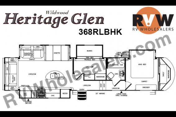 Click here to see the New 2016 Heritage Glen 368RLBHK Fifth Wheel by Forest River at RVNation.us