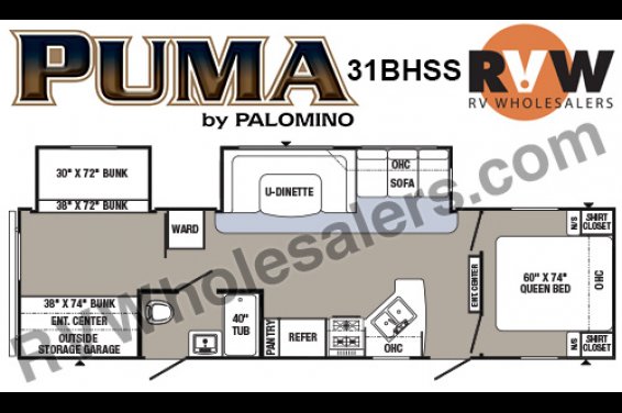 Click here to see the New 2016 Puma 31BHSS Travel Trailer by Palomino at RVNation.us