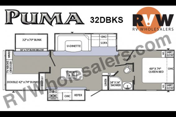 Click here to see the New 2016 Puma 32DBKS Travel Trailer by Palomino at RVNation.us