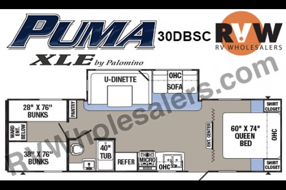 Click here to see the New 2016 Puma XLE 30DBSC Travel Trailer by Palomino at RVNation.us