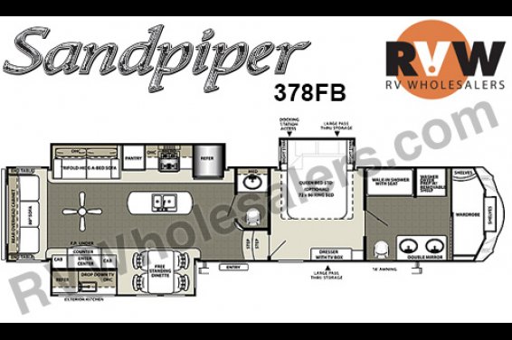 Click here to see the New 2016 Sandpiper 378FB Fifth Wheel by Forest River at RVNation.us