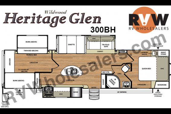 Click here to see the New 2017 Heritage Glen 300BH Travel Trailer by Forest River at RVNation.us