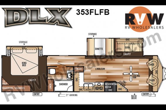 Click here to see the New 2017 Wildwood DLX 353FLFB Park Trailer by Forest River at RVNation.us