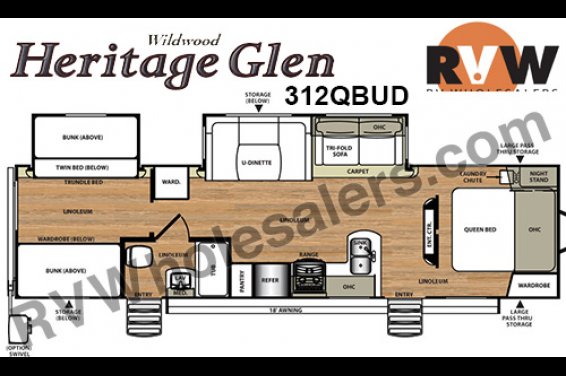 Click here to see the New 2017 Heritage Glen Lite 312QBUD Travel Trailer by Forest River at RVNation.us